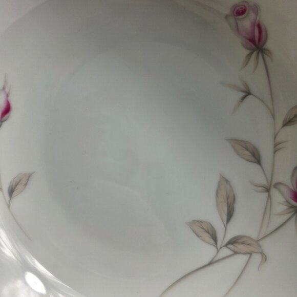 Seizan Fine China Lasting Rose 9 Inch Serving Bowl White Pink Roses Gray Leaves - Picture 13 of 15